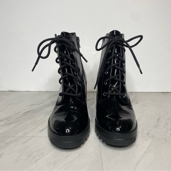 BP Masson Black Patent Heeled Lace Up Boot 8M - Picture 2 of 15